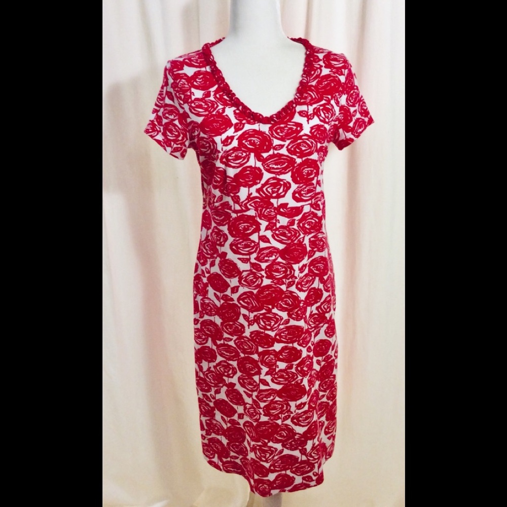 TALBOTS Pink and White T-Shirt Knit Dress